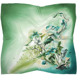 AM-030 Hand-painted silk scarf with flowers, 90x90cm