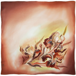 AM-040 Hand-painted silk scarf with flowers, 90x90cm