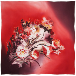 AM-044 Hand-painted silk scarf with flowers, 90x90cm