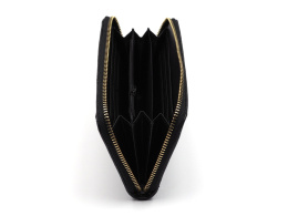 Damen-Lederportemonnaie mit Reißverschluss mit Prägung schwarz