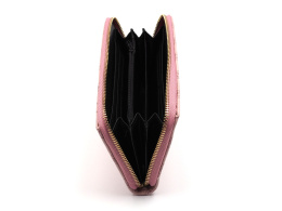 Damen-Lederportemonnaie mit Reißverschluss und rosa Prägung