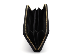 Damen-Lederportemonnaie mit Reißverschluss mit Prägung schwarz