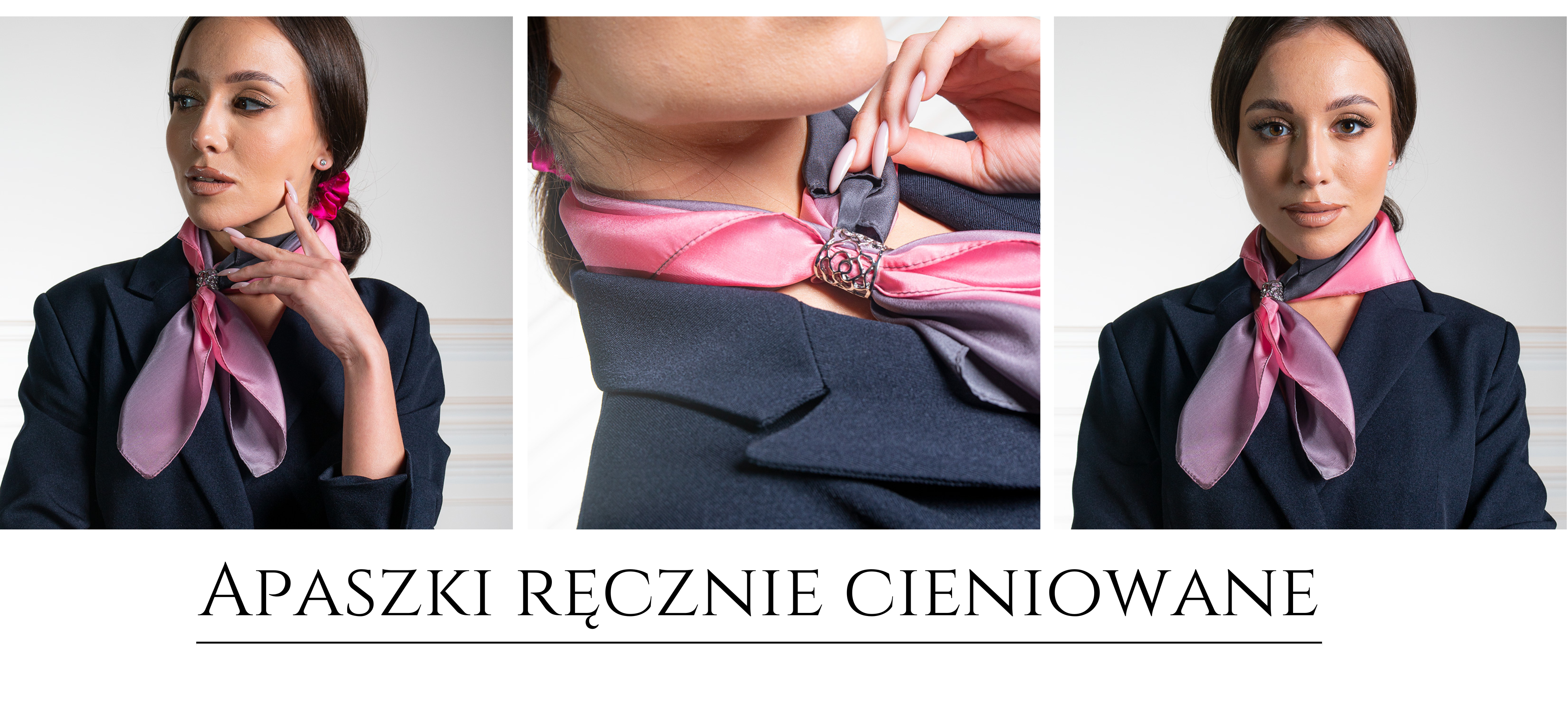 Zdjęcia modelki w jedwabnej apaszce ręcznie cieniowanej