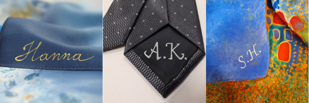 Zdjęcie odręcznych dedykacji na jedwabnych dodatkach