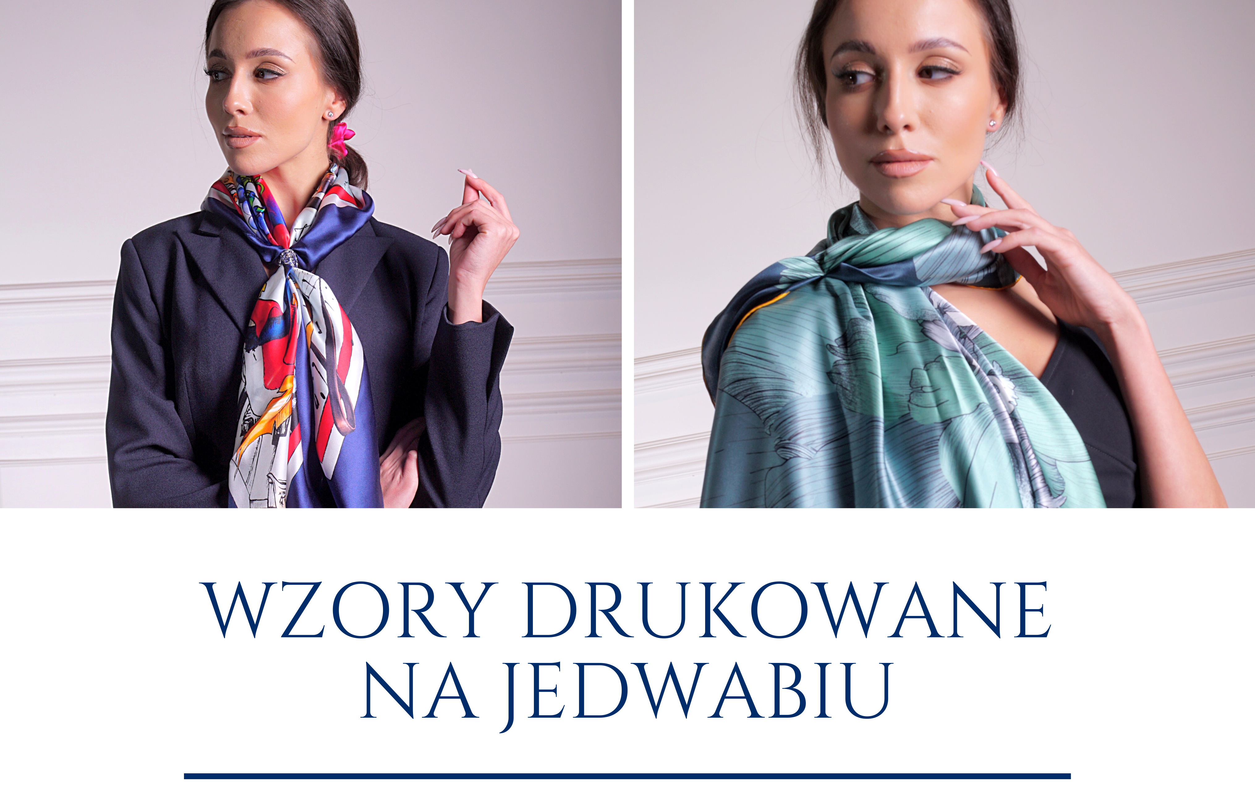 Zdjęcia modelki w apaszkach z drukowanym wzorem