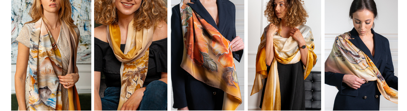 Zdjęcia modelek z szalami w jesiennych kolorach