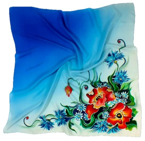 AM-128 Hand-painted Silk Scarf Flowers, 90x90cm