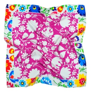AD7-002 Silk Scarf Printed - Łowicki pattern, 68x68cm