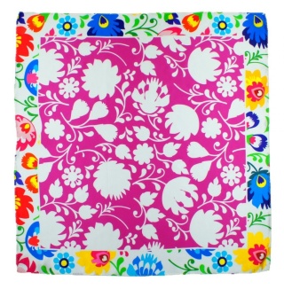 AD7-002 Silk Scarf Printed - Łowicki pattern, 68x68cm