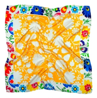 AD7-039 Silk Scarf Printed - Łowicki pattern, 68x68cm