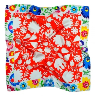 AD7-006 Silk Scarf Printed - Łowicki pattern, 68x68cm
