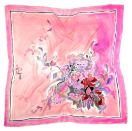 AM-401 Pink Hand Painted Silk Scarf, 90x90cm