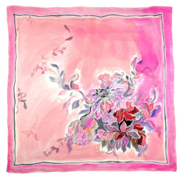 AM-401 Pink Hand Painted Silk Scarf, 90x90cm
