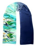 Blue-green silk scarf hand-painted, 170x45 cm (4)
