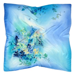 AM-362 Blue Hand Painted Silk Scarf, 90x90cm