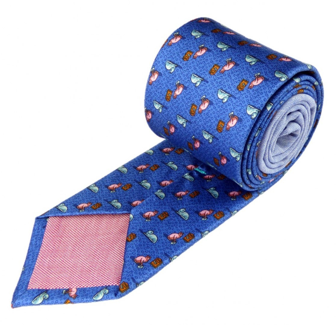 IT-005 Blue silk tie with cats - MILANO