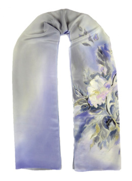 SZ-221 Gray-lilac Hand Painted Silk Scarf, 170x45 cm