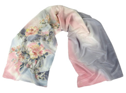 SZ-225 Gray-pink Hand Painted Silk Scarf, 170x45 cm