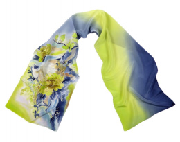 Small Blue and Yellow Hand Painted Silk Scarf, 135x30cm