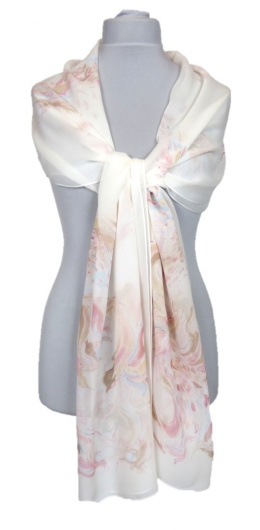 SZ-305A Large Beige Silk Scarf Hand Painted, 220x65cm