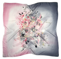 AM-414 Gray-pink Hand Painted Silk Scarf, 90x90cm