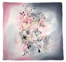 AM-414 Gray-pink Hand Painted Silk Scarf, 90x90cm