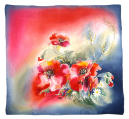 AM-415 Red-blue Hand Painted Silk Scarf, 90x90cm