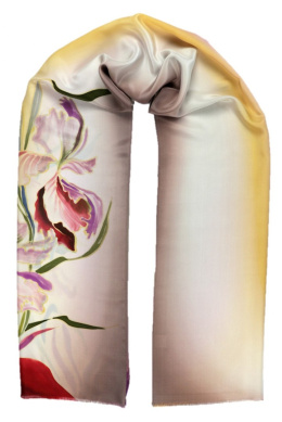 SZ-234 Beige and lilac Hand Painted Silk Scarf, 170x45 cm
