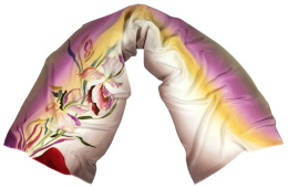 SZ-234 Beige and lilac Hand Painted Silk Scarf, 170x45 cm