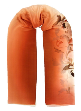 SZ-233 Orange-beige Hand Painted Silk Scarf, 170x45 cm