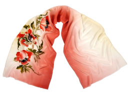SZ-247 Red-white Hand Painted Silk Scarf, 170x45 cm