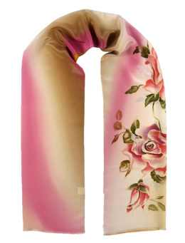 SZ-248 Pink-brown Hand Painted Silk Scarf, 170x45 cm