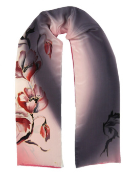 SZ-252 Gray-pink Hand Painted Silk Scarf, 170x45 cm