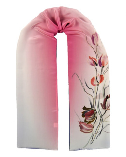 SZ-254 Pink and blue Hand Painted Silk Scarf, 170x45 cm