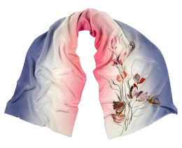 SZ-254 Pink and blue Hand Painted Silk Scarf, 170x45 cm