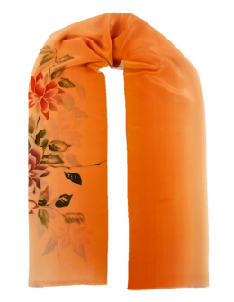 SZ-255 Orange-white Hand Painted Silk Scarf, 170x45 cm