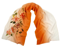SZ-255 Orange-white Hand Painted Silk Scarf, 170x45 cm