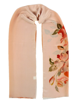 SZ-259 Apricot-Cream Hand Painted Silk Scarf, 170x45 cm