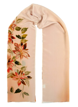 SZ-261 Tan-orange silk scarf hand-painted, 170x45 cm