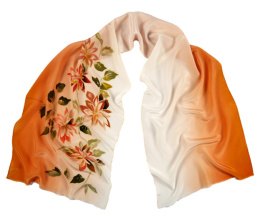 SZ-261 Tan-orange silk scarf hand-painted, 170x45 cm