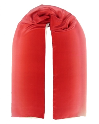 Small red and white silk scarf hand shaded 170x45cm SZC-001