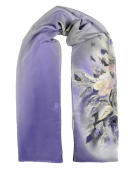 SZ-265 Lilac-gray Hand Painted Silk Scarf, 170x45 cm