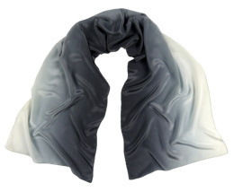 Small Black and white silk scarf, hand shaded, 170x45cm