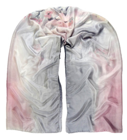 SZM-011 Large Gray and Pink Hand-Painted Silk Scarf, 250x90 cm