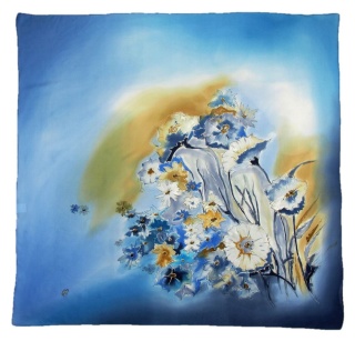 Apaszka jedwabna, ręcznie malowana, Złota poświata 90x90cm AM-420