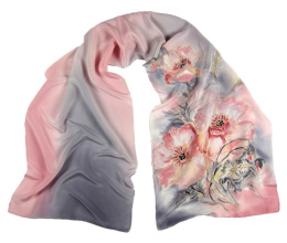 SZ-278 Gray-pink Hand Painted Silk Scarf, 170x45 cm