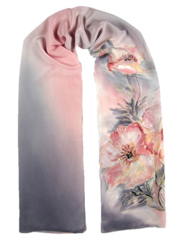 SZ-278 Gray-pink Hand Painted Silk Scarf, 170x45 cm