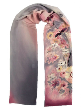 SZ-281 Gray-pink Hand Painted Silk Scarf, 170x45 cm