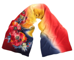 SZ-283 Blue-Red Hand Painted Silk Scarf, 170x45 cm