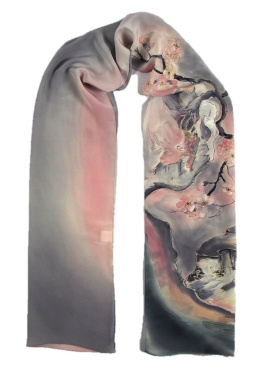SZ-285 Gray-pink Hand Painted Silk Scarf, 170x45 cm